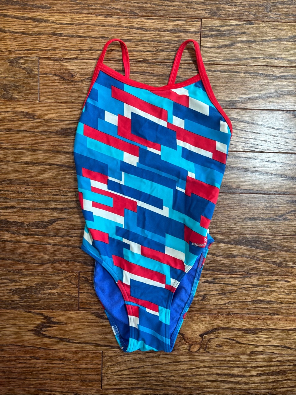 Sporti Girls Geometric One-Piece Swimsuit - Red & Blue